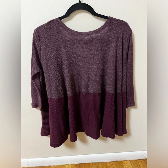 Free People-We the Free Long Sleeve Waffle Knit Flowy Over sized Plum Shirt - XS - Picture 3 of 4